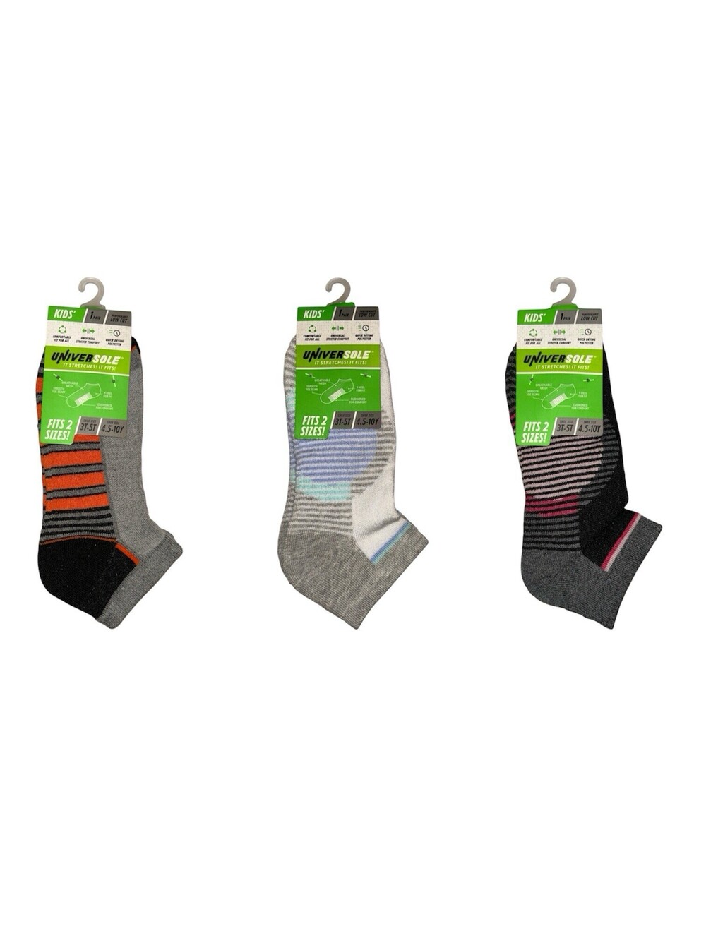 3x UniverSole Kids Ankle Socks Fits 2 Sizes: 3T-5T